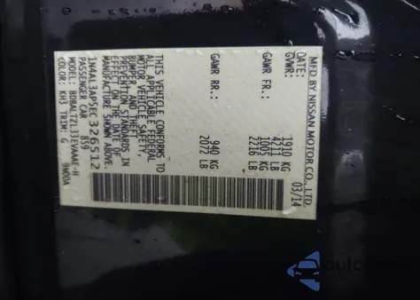 2014 Nissan Altima 2.5 Sv z USA, uszkodzony, nr VIN 1N4AL3AP5EC326512